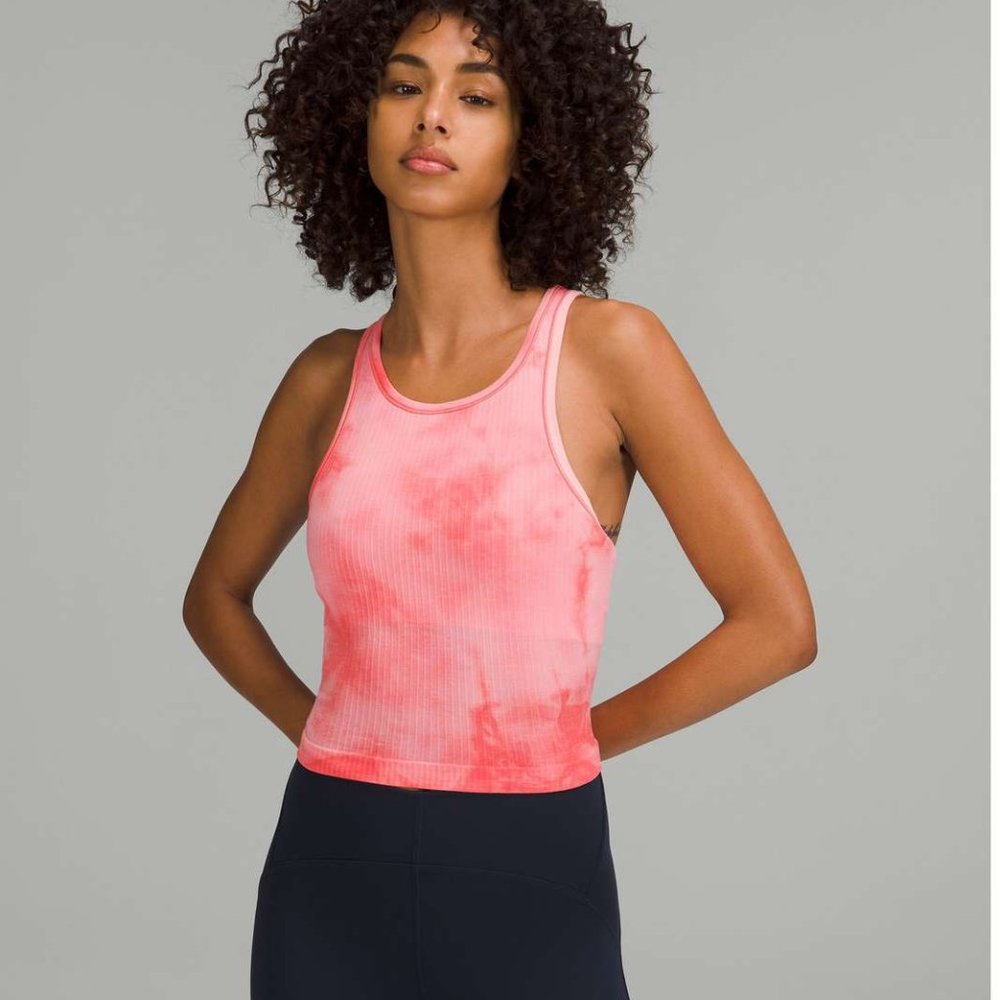 Lululemon  Ebb to Street Cropped Racerback Tank Top - Marble Dye Raspberry Cream